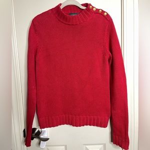 Lauren Ralph Lauren Red Shoulder Button sweater size petite